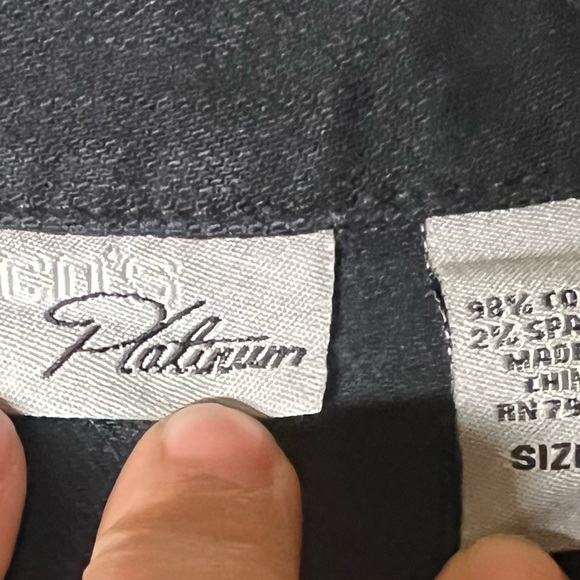 Chicos platinum stretch denim jacket with rhinestone detail on shoulders - Picture 2 of 4